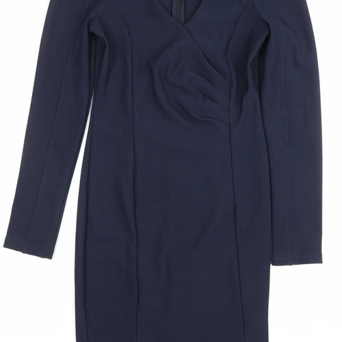 AX Paris Women’s Blue Size 10 Bodycon V-Neck Long Sleeve Dress