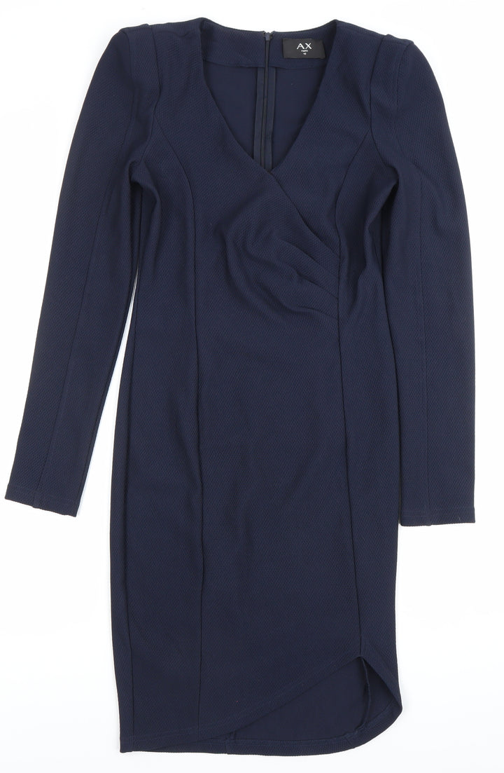 AX Paris Women’s Blue Size 10 Bodycon V-Neck Long Sleeve Dress