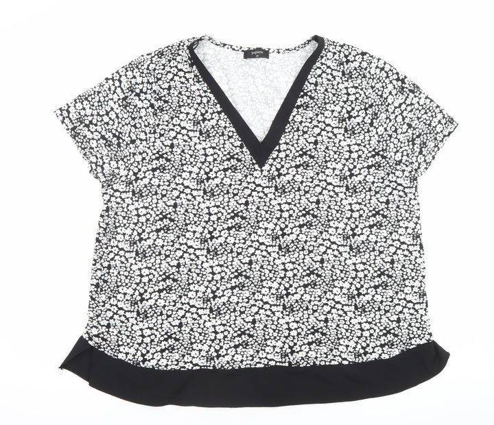 Papaya Womens Black Floral V-Neck Tunic Blouse Size 20