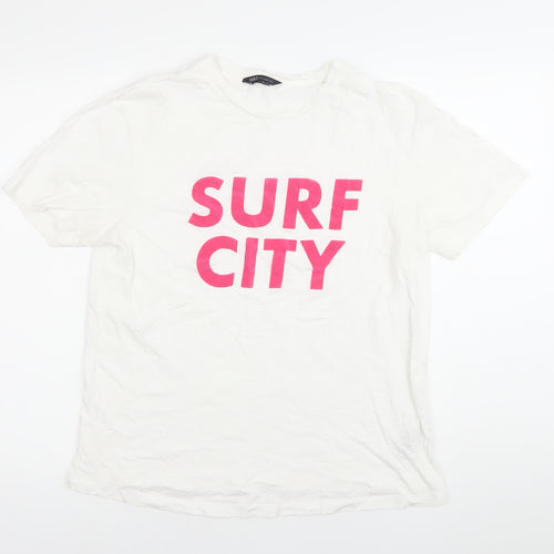 Marks and Spencer Womens White Surf City T-Shirt Size 12 Regular Fit