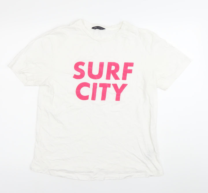 Marks and Spencer Womens White Surf City T-Shirt Size 12 Regular Fit