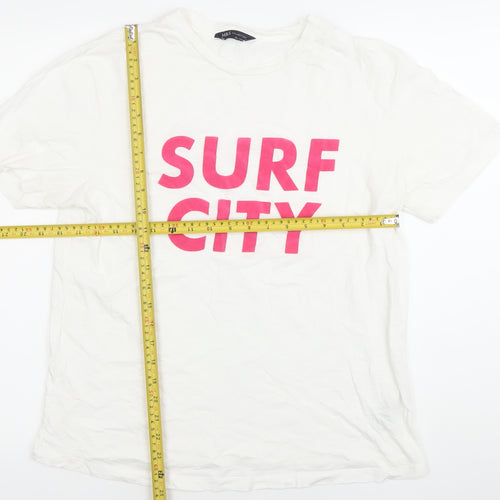 Marks and Spencer Womens White Surf City T-Shirt Size 12 Regular Fit