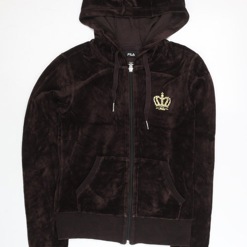 Fila Women’s Brown Full Zip Hoodie Size 8 Velour Sport Logo