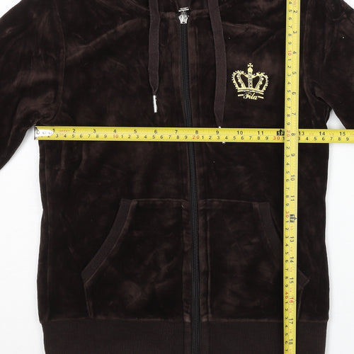 Fila Women’s Brown Full Zip Hoodie Size 8 Velour Sport Logo