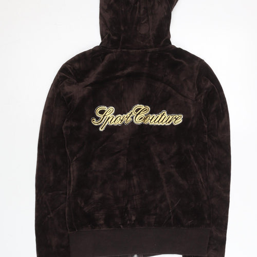 Fila Women’s Brown Full Zip Hoodie Size 8 Velour Sport Logo