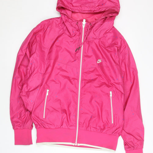 Nike Womens Pink Windbreaker Jacket Size M Hooded Lightweight Sport