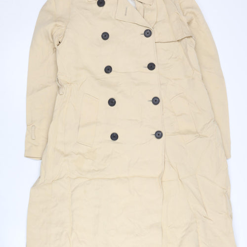Tommy Hilfiger Women's Beige Trench Coat Size 8 Long Belted Cotton Blend