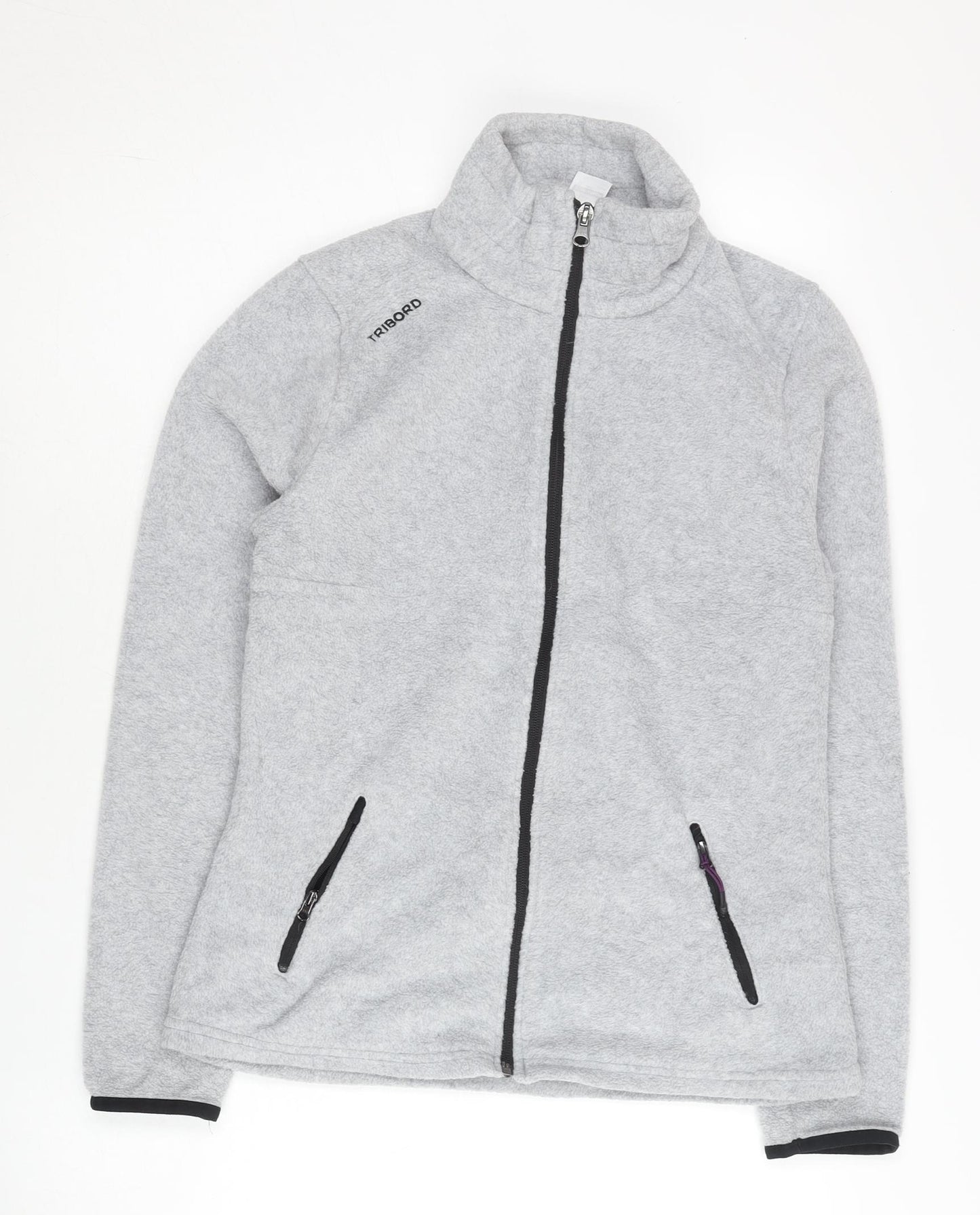 Decathlon Tribord Womens Grey Fleece Jacket Size 10 Full Zip Pockets