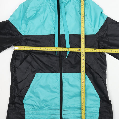 Adidas Womens Black Blue Windbreaker Jacket Size 8 Hooded Sportswear
