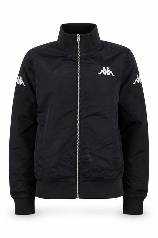 Front view of Kappa Women’s Black Track Jacket, size UK 8, Full Zip Sportswear