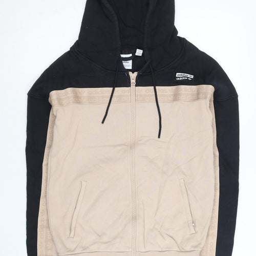 Adidas Womens Black Beige Full Zip Hoodie Size 8 Cotton Logo