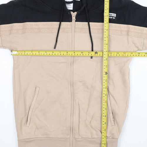Adidas Womens Black Beige Full Zip Hoodie Size 8 Cotton Logo