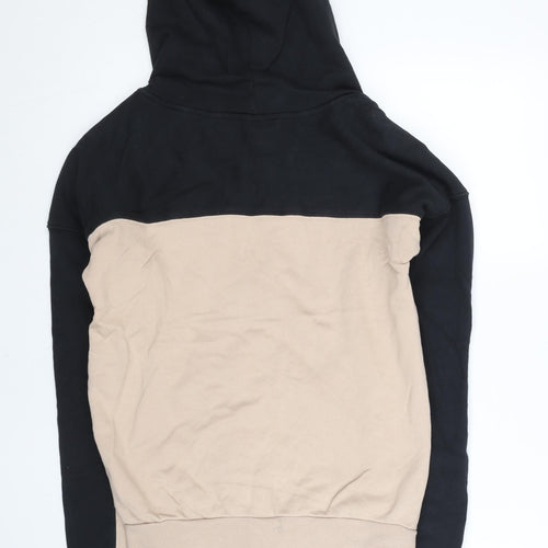 Adidas Womens Black Beige Full Zip Hoodie Size 8 Cotton Logo