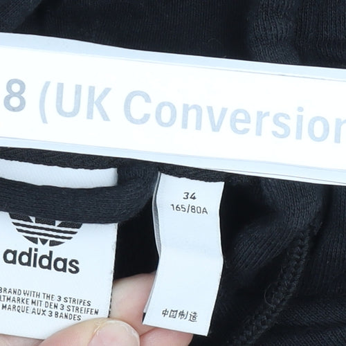 Adidas Womens Black Beige Full Zip Hoodie Size 8 Cotton Logo