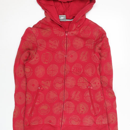 Nike Women’s Red Full Zip Hoodie L Cotton Graphic Print
