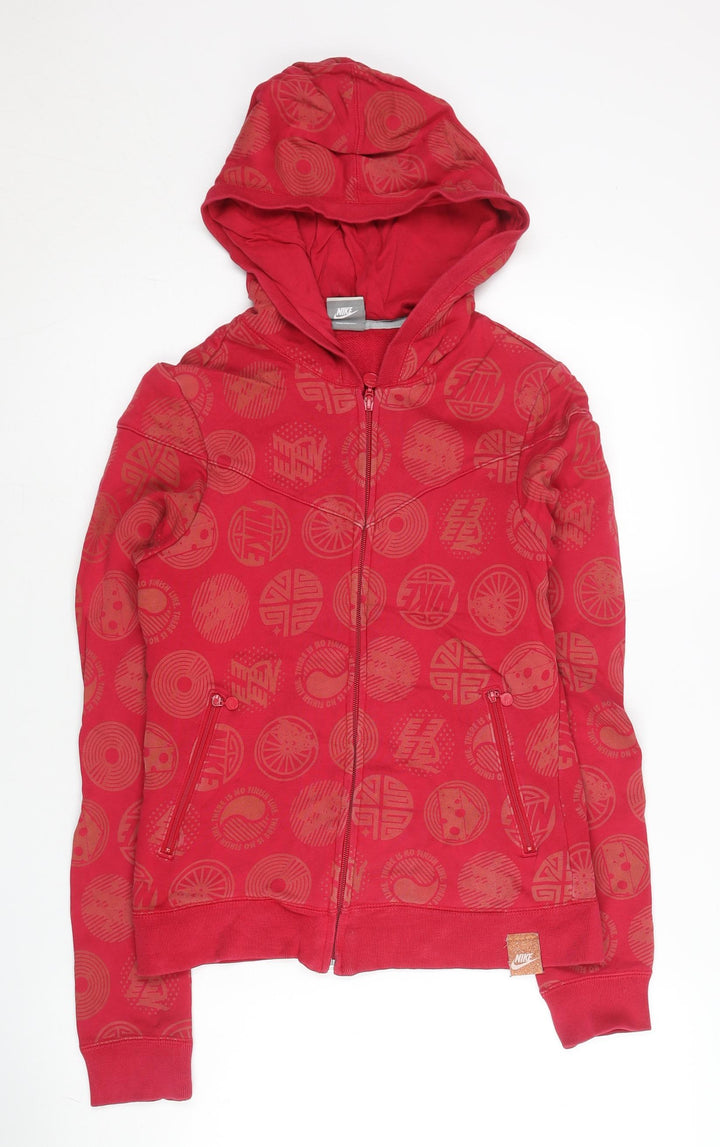 Nike Women’s Red Full Zip Hoodie L Cotton Graphic Print