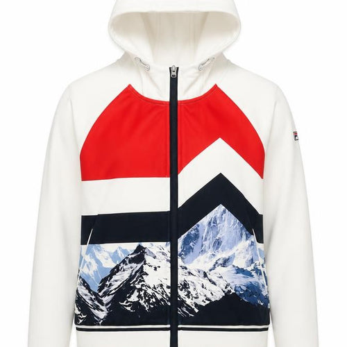 Fila Women’s White Track Jacket Size 8 Geometric Hooded Full Zip