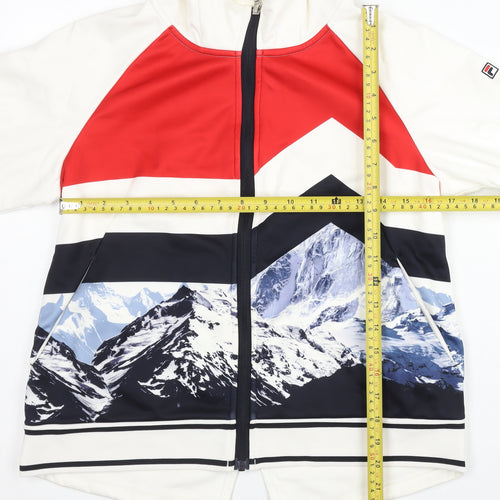 Fila Women’s White Track Jacket Size 8 Geometric Hooded Full Zip