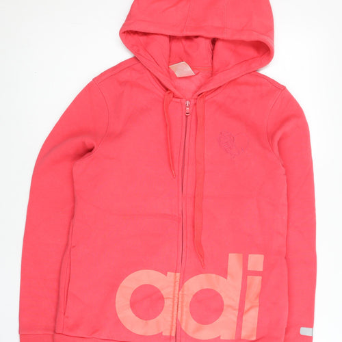 Adidas Womens Pink Full Zip Hoodie Size 12 Regular Fit Logo