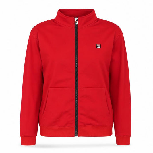 Front view of Fila Women Red Track Jacket, size 10, Cotton Full Zip Sportswear