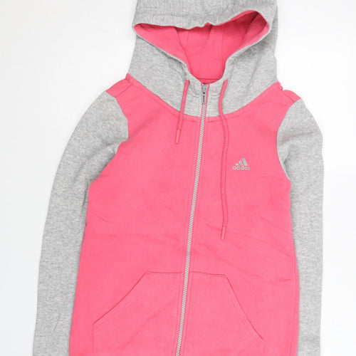 Adidas Womens Hoodie Pink Grey Size 8 Full Zip Sportswear