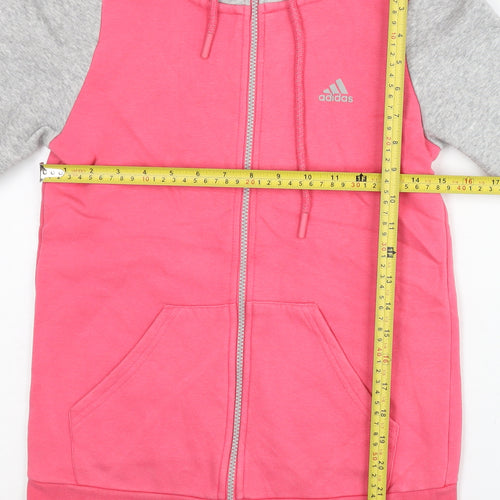 Adidas Womens Hoodie Pink Grey Size 8 Full Zip Sportswear