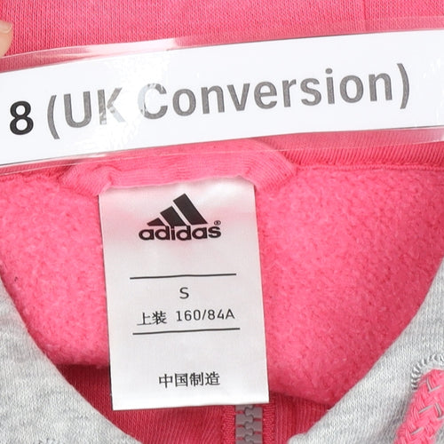Adidas Womens Hoodie Pink Grey Size 8 Full Zip Sportswear
