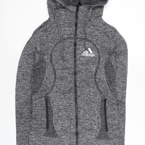 Adidas Womens Grey Slim Fit Track Jacket S Hooded Full Zip