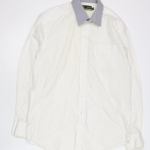Marks and Spencer Men’s White Long Sleeve Button-Up Shirt 15.5in Regular Fit 39-40 in