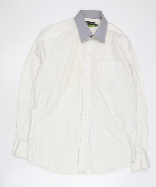 Front view of Marks & Spencer Men’s White Long Sleeve Button-Up Shirt 15.5in Regular Fit 39-40 in