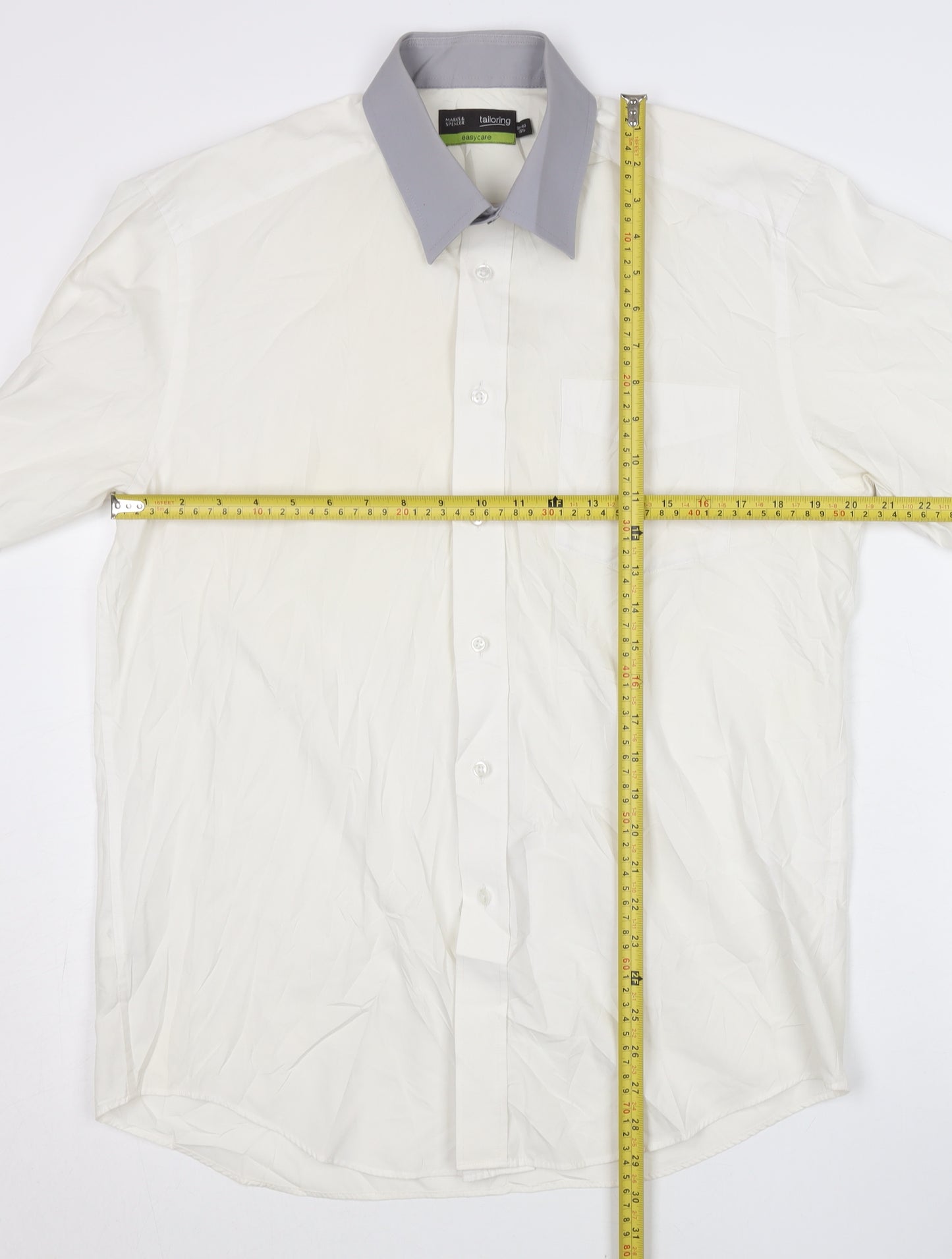 Marks and Spencer Men’s White Long Sleeve Button-Up Shirt 15.5in Regular Fit 39-40 in