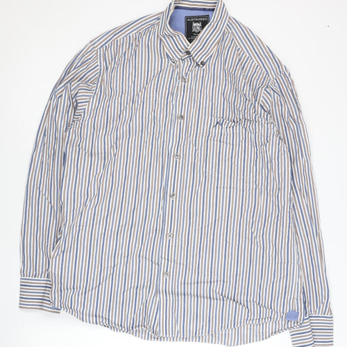 Austin Reed Mens Large Blue Striped Cotton Long Sleeve Shirt