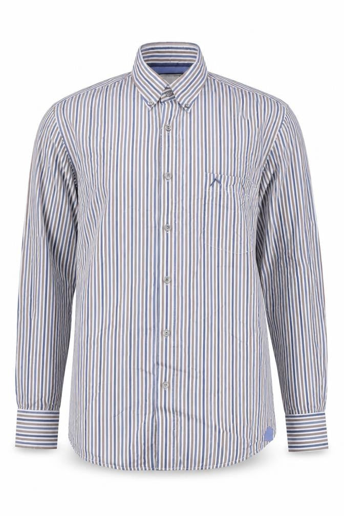 Austin Reed Mens Large Blue Striped Cotton Long Sleeve Shirt