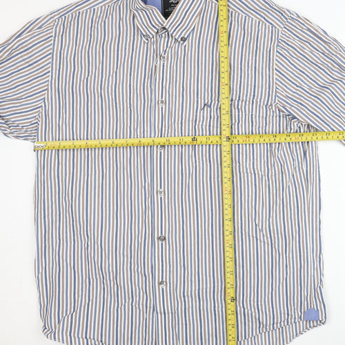 Austin Reed Mens Large Blue Striped Cotton Long Sleeve Shirt