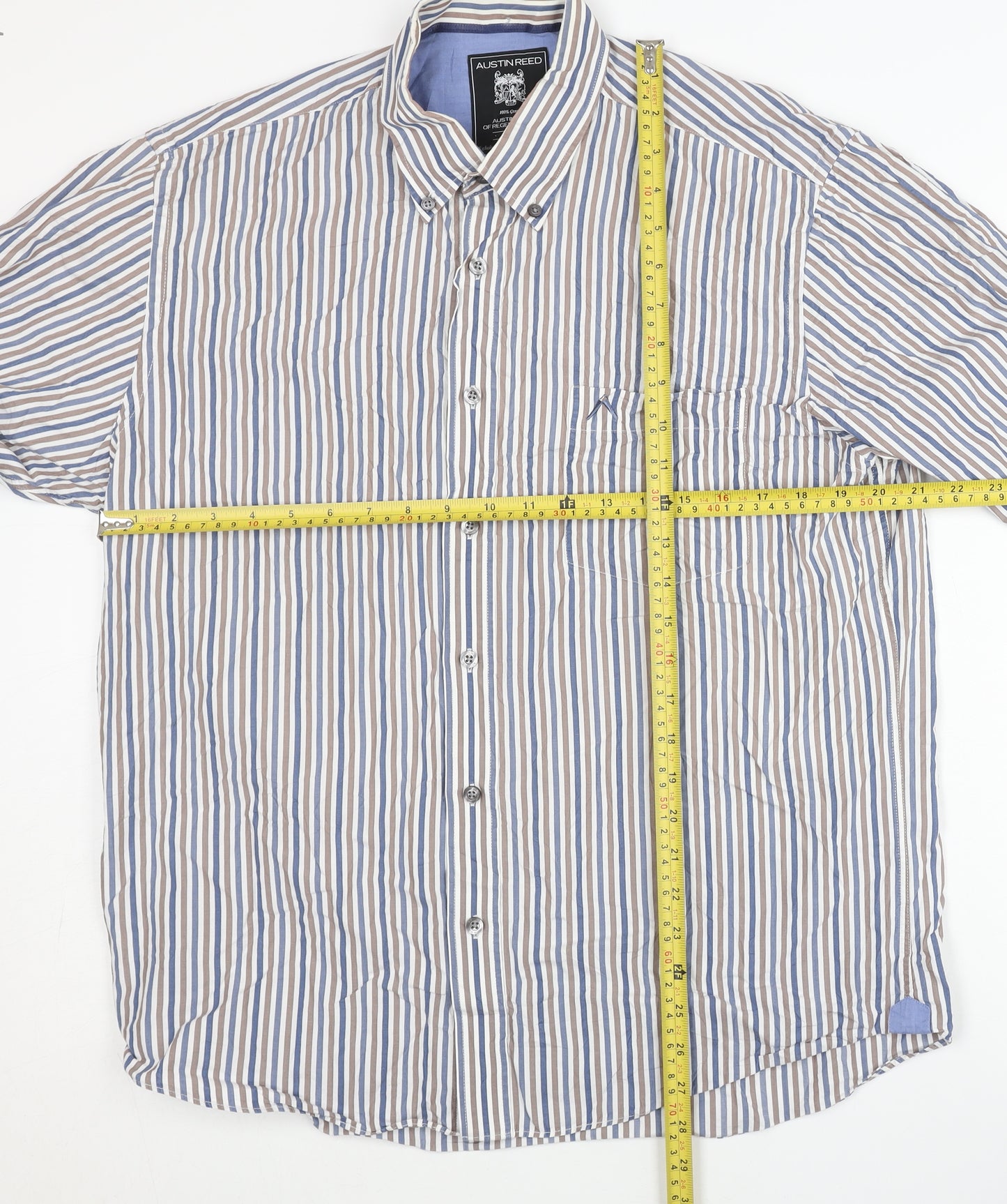 Austin Reed Mens Large Blue Striped Cotton Long Sleeve Shirt