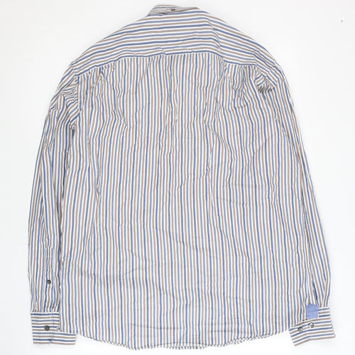 Austin Reed Mens Large Blue Striped Cotton Long Sleeve Shirt