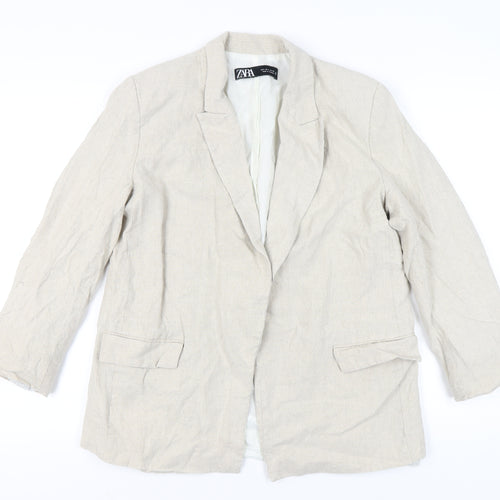 Zara Womens Beige Linen-Blend Blazer Jacket Size L Regular Fit