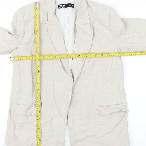 Zara Womens Beige Linen-Blend Blazer Jacket Size L Regular Fit