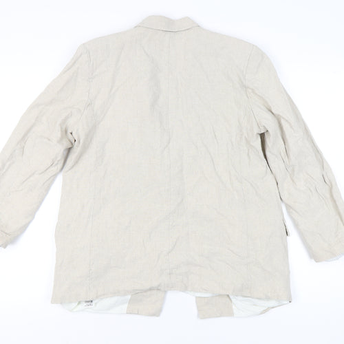 Zara Womens Beige Linen-Blend Blazer Jacket Size L Regular Fit