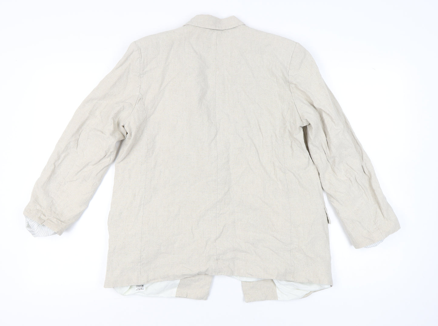 Zara Womens Beige Linen-Blend Blazer Jacket Size L Regular Fit
