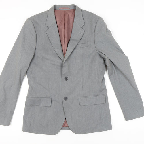 River Island Men's Grey 40R Blazer Jacket Two Button Notch Lapel