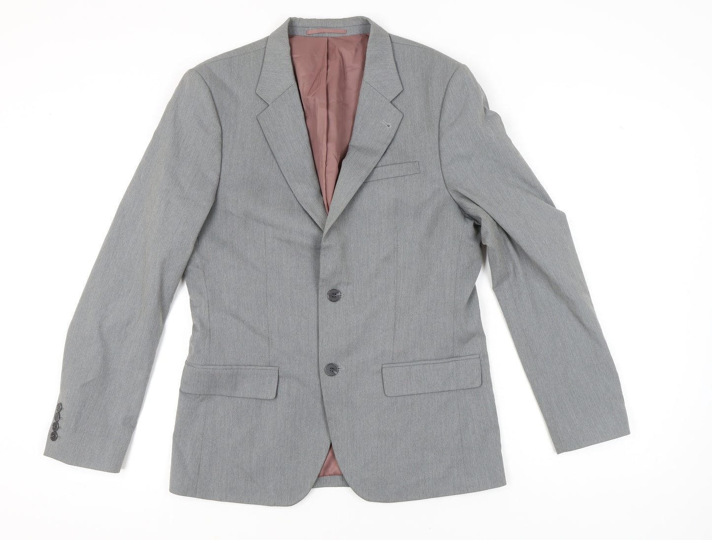 River Island Men's Grey 40R Blazer Jacket Two Button Notch Lapel