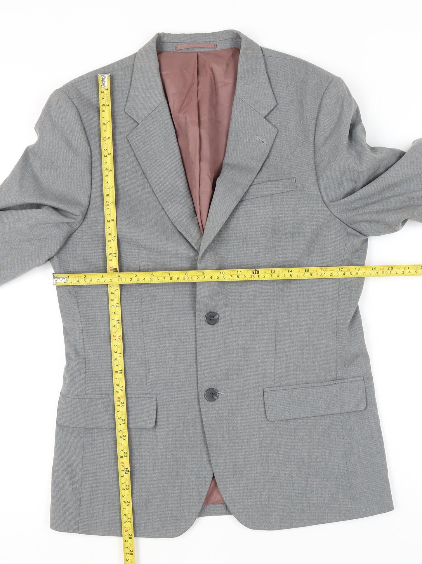 River Island Men's Grey 40R Blazer Jacket Two Button Notch Lapel