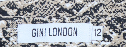 Gini London Women Brown Snake Print Pleated Midi Shirt Dress Size 12
