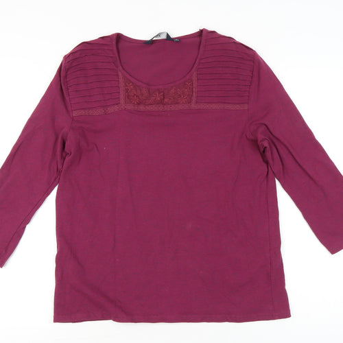 Isle Essentials Women Purple Size 14 Scoop Neck 3/4 Sleeve Top