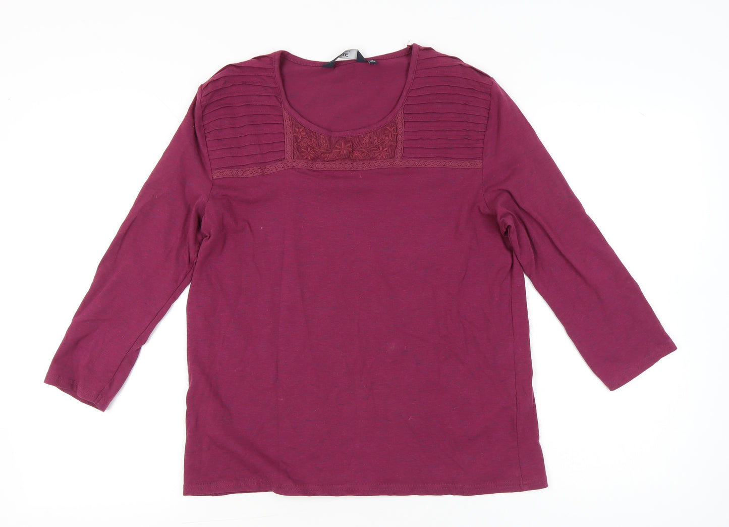 Isle Essentials Women Purple Size 14 Scoop Neck 3/4 Sleeve Top