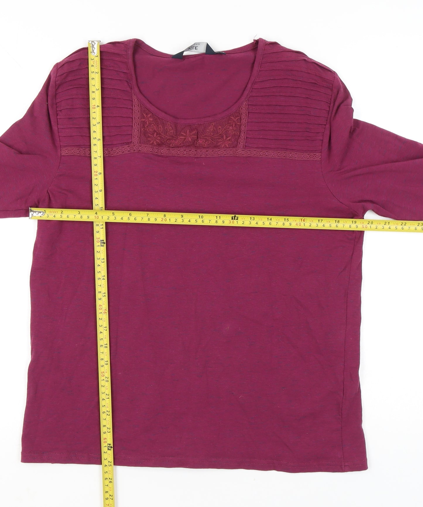 Isle Essentials Women Purple Size 14 Scoop Neck 3/4 Sleeve Top