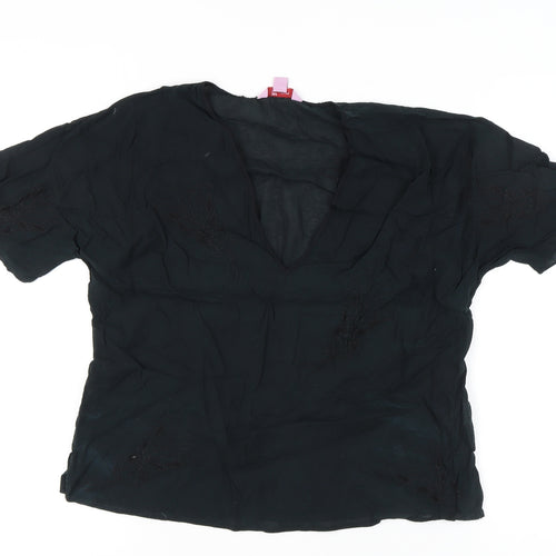 Monsoon Women’s Black Embroidered V-Neck Tunic Blouse Size 16