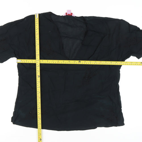 Monsoon Women’s Black Embroidered V-Neck Tunic Blouse Size 16