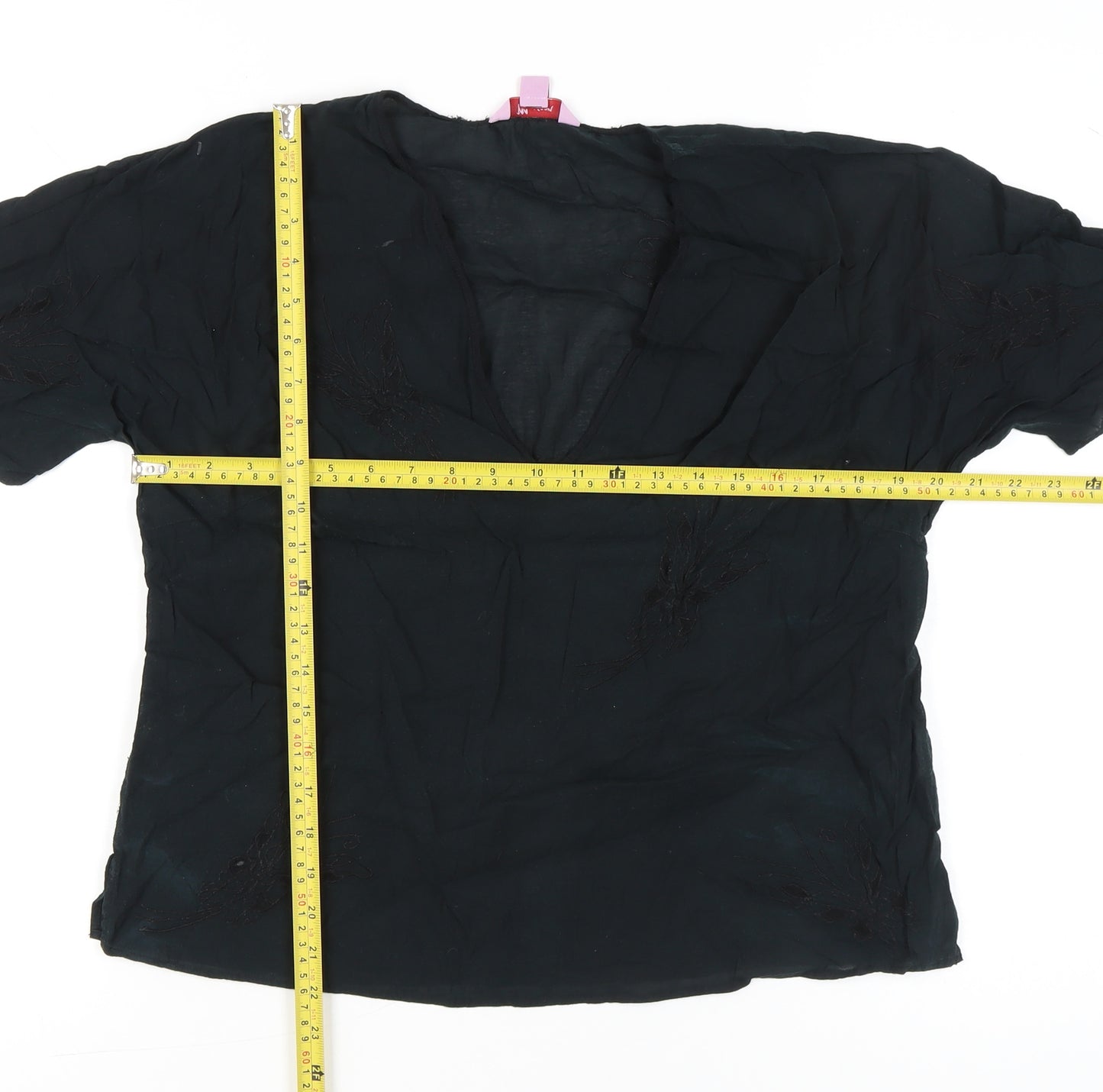Monsoon Women’s Black Embroidered V-Neck Tunic Blouse Size 16